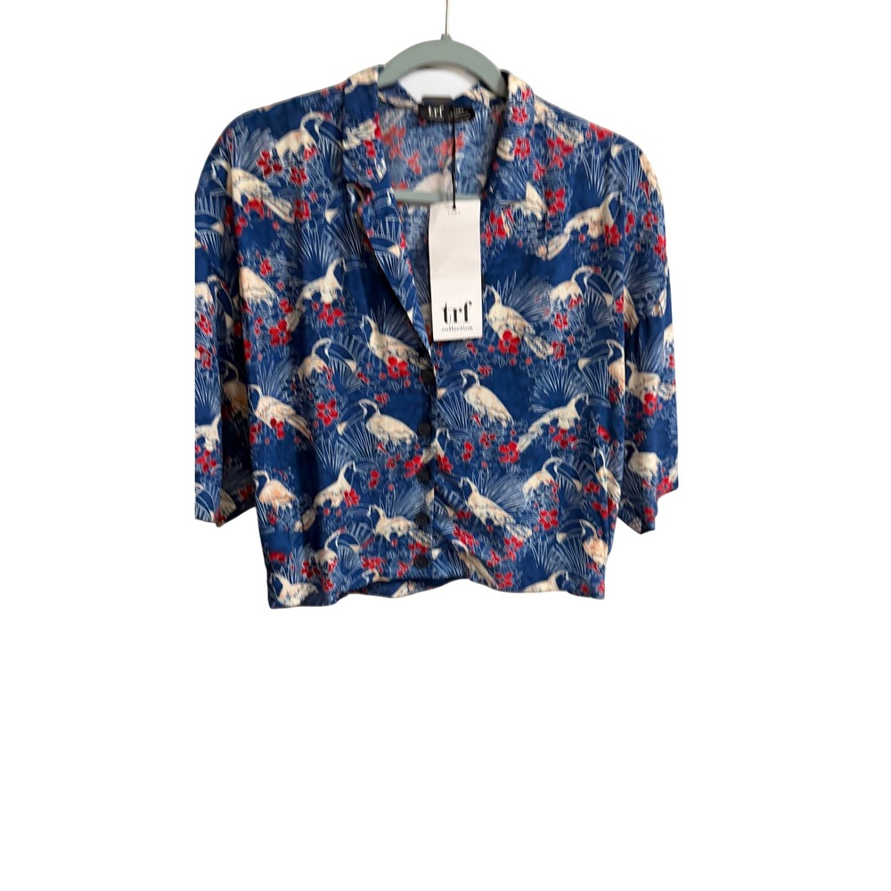 NWT Zara TRF Tropical Bird Floral Print Button Up Shirt Small Joji outfit Retro